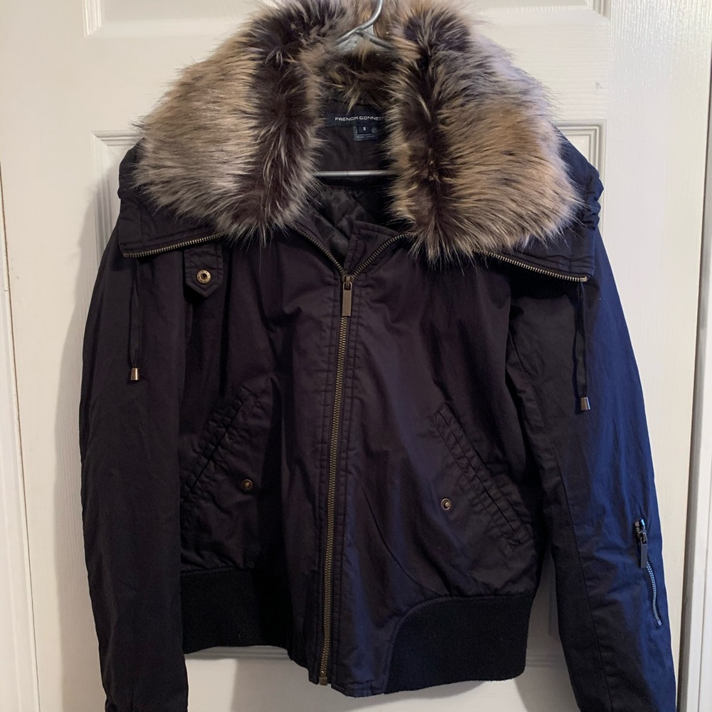 French Connection Faux Fur Bomber Jacket | Size: S
